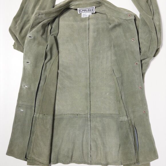 Carlisle Suede Shirt Jacket Green Women's 10 Medium Shacket Overshirt Lagenlook - Picture 6 of 9